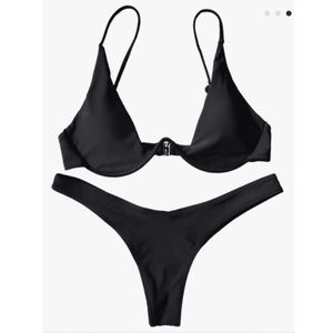 Black Plunge Push up Bikini Set